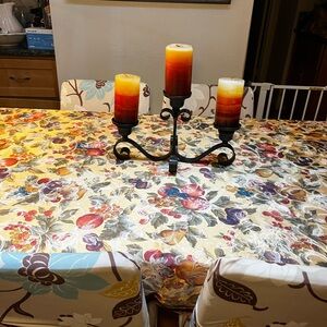 Golden Damask Look Fruit, Floral Embroidery Square Dining Tablecloth